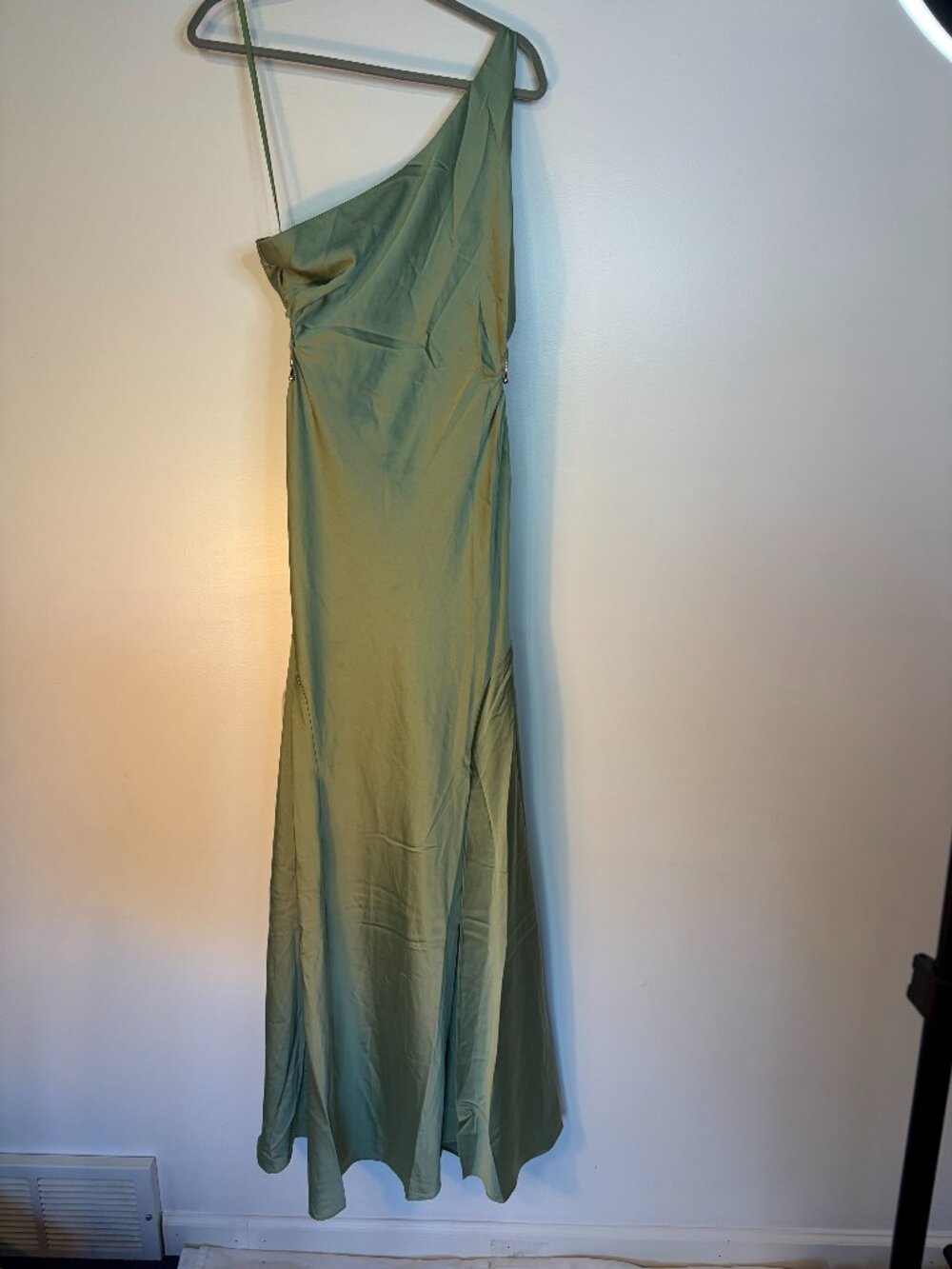 ASOS Design Six Stories One Shoulder Satin Maxi Dress in Moss Green (NWT)